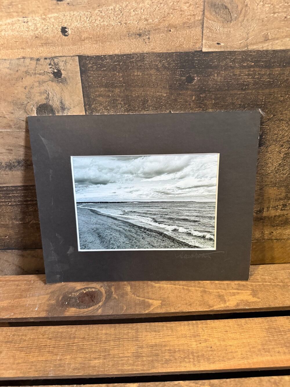 Sarah McKeon Signed Original B&W Photo - Shoreline Ocean Waves-Matted Print 8x10